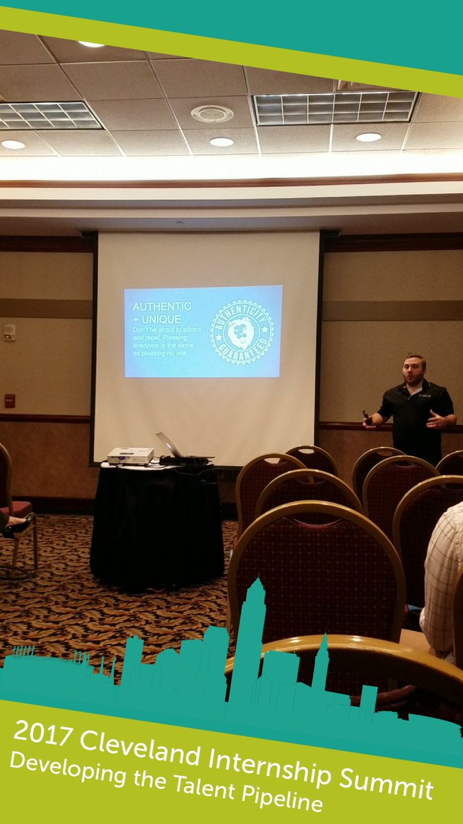 AllisonJHalco's tweet photo. Don't be afraid to be authentic & unique in your personal brand. - @andyhalko presents at the @GCPartnership Internship Summit #CLEintern17 https://t.co/iVuYo2oM9N