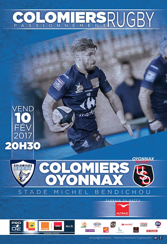 Voici la #compo de Colomiers Rugby pour la réception d'<a href="/OyonnaxRugby/">Oyonnax Rugby</a> ! Rdv demain à 20h30 au stade Michel Bendichou ! On compte sur vous !!!
