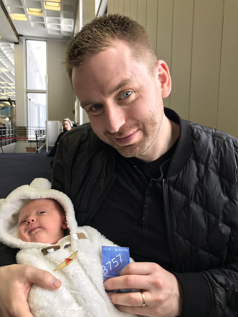 TrishFall's tweet image. We maybe snowed in @JFKairport but that did not dampen our mood! Our lovely captain on @Delta gave our son his wings TU sir 💙@johnpdonleavy