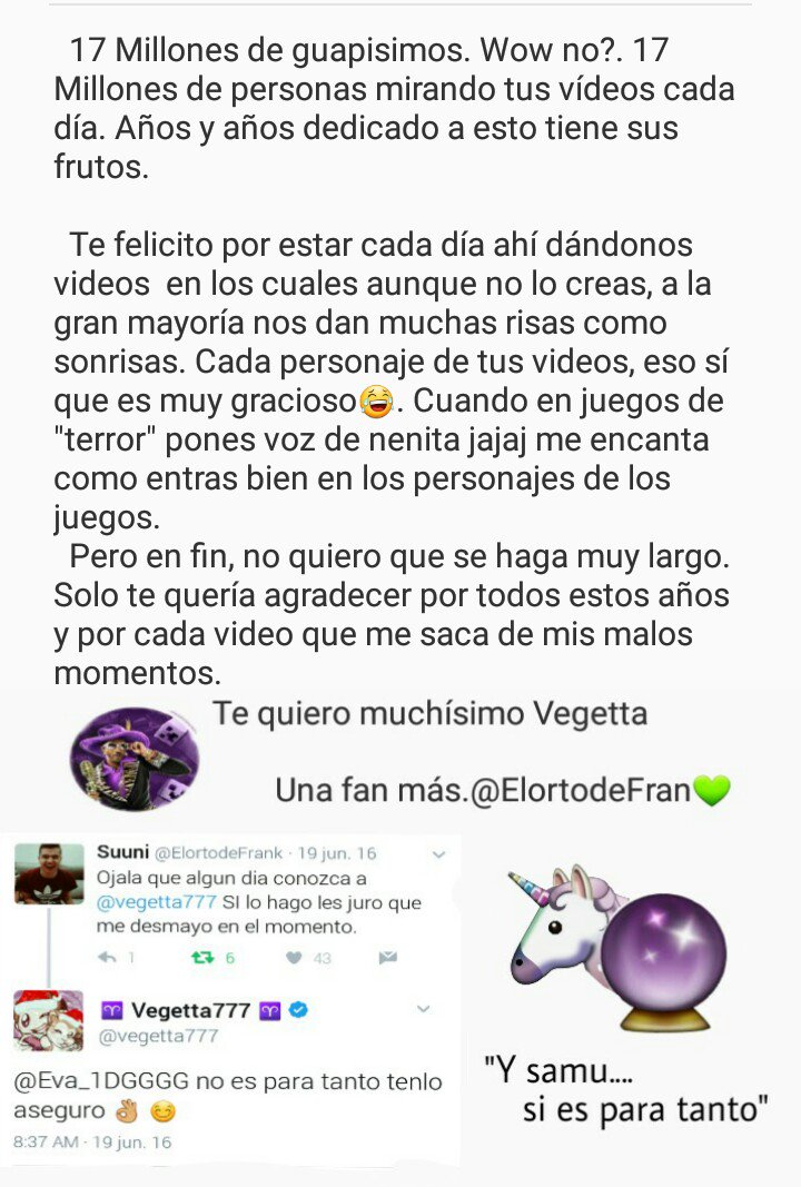 Breevitaa's tweet photo. Felices #17MillonesDeGuapisimos @vegetta777 ! Estoy muy feliz por todos tus logros.
Te hice una pequeña carta y un edit.Espero que te guste💜 https://t.co/E2uO9kE5xm