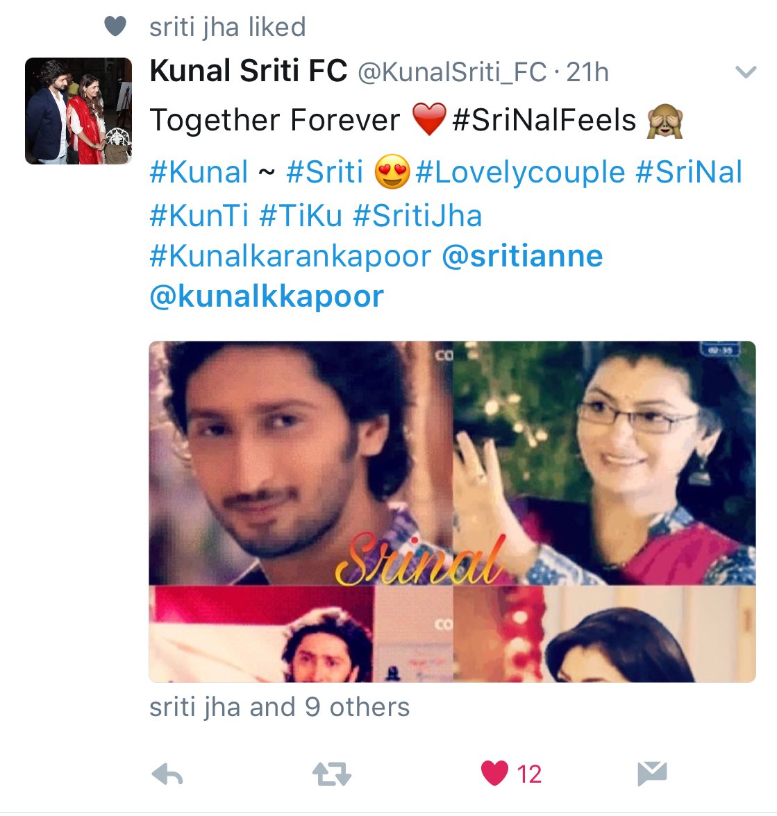 KunalSriti_FC's tweet photo. Yay bae liked it! Thank u so much Love u both #SriNalFeels 🙈 #Lovelycouple #KunTi #TiKu #SritiJha #Kunalkarankapoor @sritianne @kunalkkapoor https://t.co/u4lC6Kwfgr