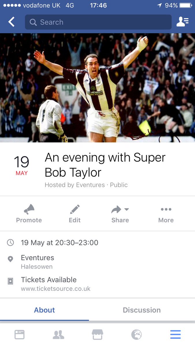 ukeventures's tweet image. A Q&amp;amp;A evening with super Bob Taylor on 19th May at Townsend Social Club, Halesowen. Tickets on sale now! #WBAFC #westbrom #bobtaylor