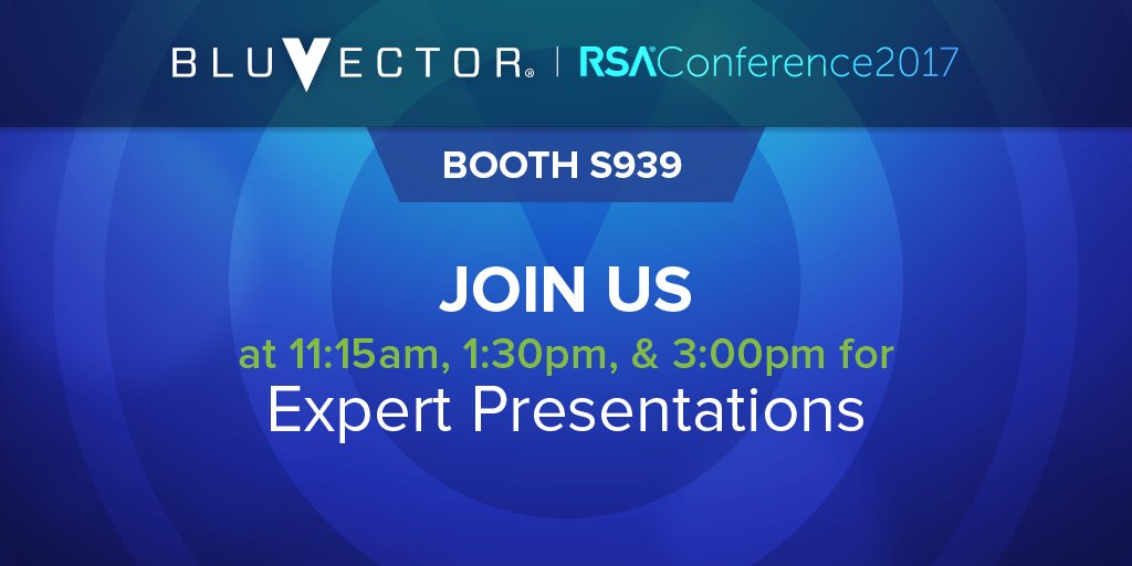 BluVector's tweet photo. We’ve got a full day of presentations Wednesday at #RSAC2017, visit https://t.co/w7agTi6bSP for more info. #machinelearning #microhunting https://t.co/InQGDoOSi0