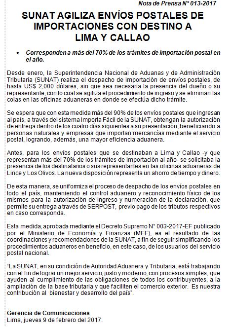 SUNATOficial's tweet photo. #SunatSimplifica Por despachos de importación de envíos postales hasta US$ 2000, no es necesario esté presente el dueño https://t.co/YOykh2crKZ