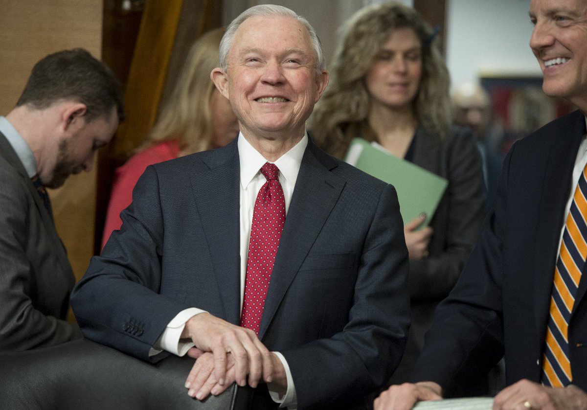 Slate's tweet photo. Jeff Sessions is officially the new head of Donald Trump's Department of Justice: https://t.co/pYBtHmZGQM https://t.co/12Qw721VEB