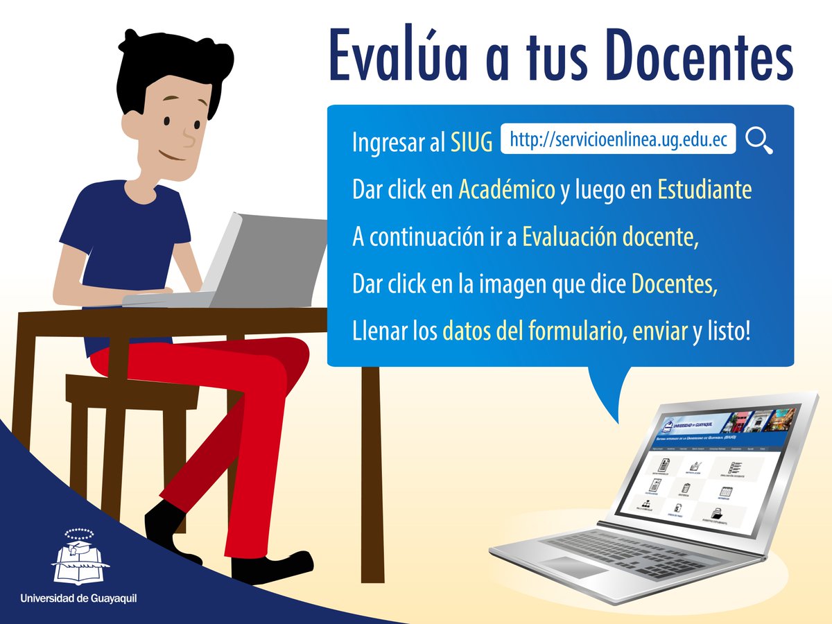 UdeGuayaquil's tweet photo. ATENCIÓN │ Cumple con tu responsabilidad y aporte al proceso de acreditación universitaria, evalúa a tus profesores
https://t.co/4TRv3vuGfX https://t.co/z799BL2RfO