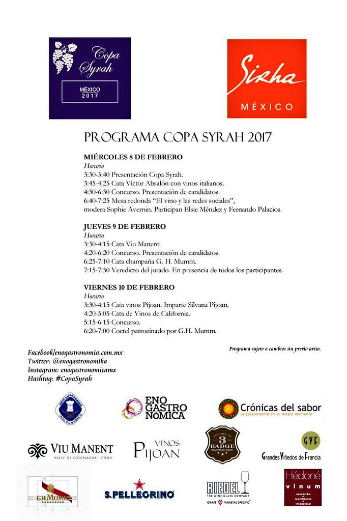 Sigue la #CopaSyrah @SirhaMexico <a href="/vatelclubmexico/">Vatel Club México</a> Hoy la segunda etapa del certamen y catas de @viumanentwinery y <a href="/GHMUMM/">Maison MUMM</a> <a href="/spellegrino_mx/">San Pellegrino Mx</a>