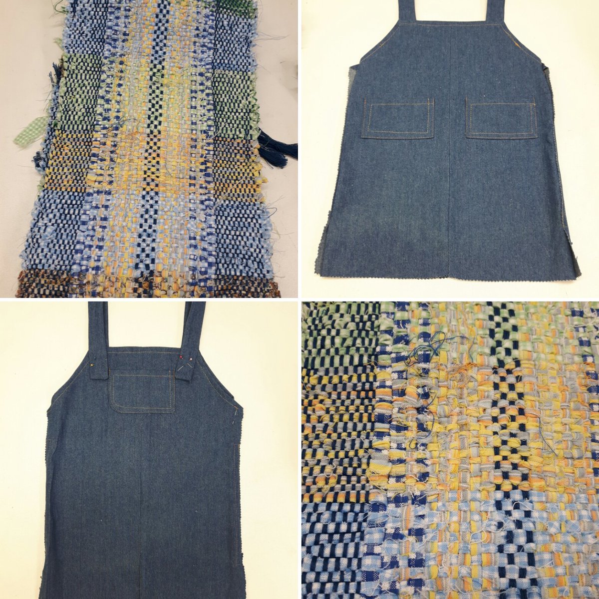 getweaving's tweet image. Wear Your Weaving! I've made a mock up in denim- a dungarees dress for my granddaughter. I'll make it in this handwoven fabric.