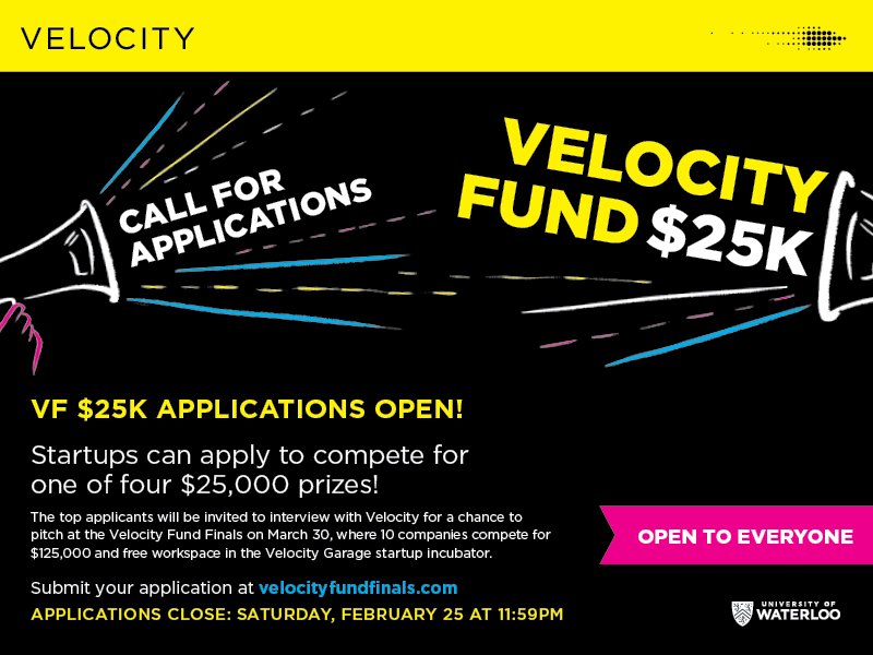 UWVelocity's tweet photo. Have you applied to the Velocity Fund $25K Competition yet? Don't procrastinate! Applications close February 25: https://t.co/ZgeIOwbmRx https://t.co/49M8i990L8
