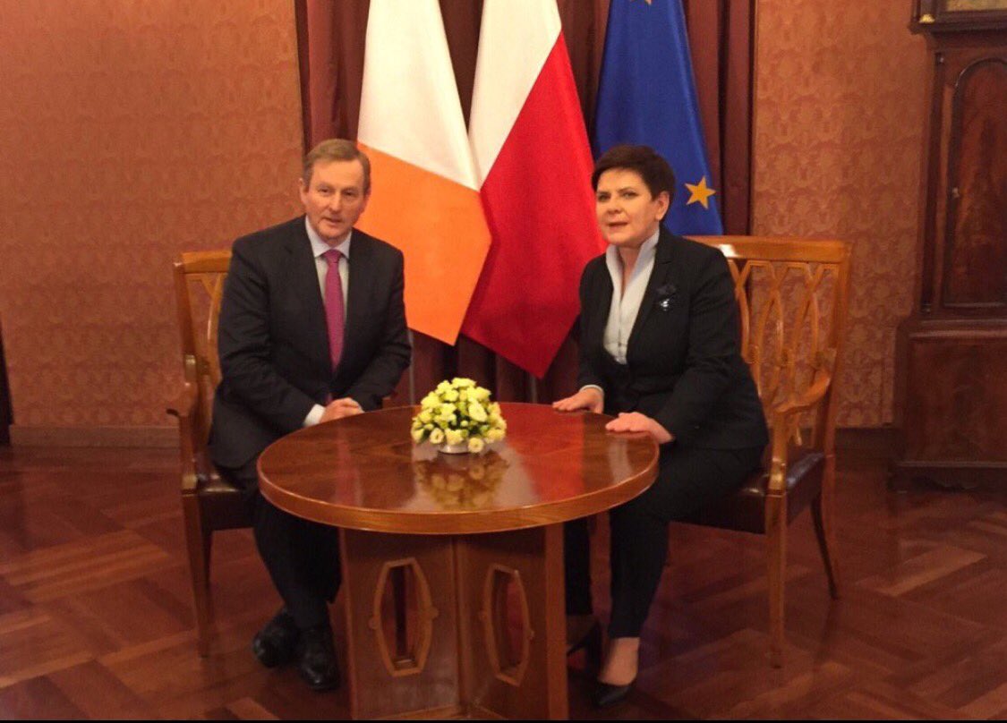 PLinCorkIreland's tweet photo. An Taoiseach @EndaKennyTD meets Polish Prime Minister Beata Szydło today in #Warsaw @PLinIreland https://t.co/ZxnYTmg4CU