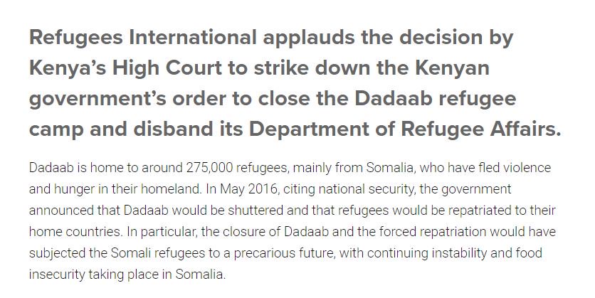 alyssaeisen's tweet photo. Good news for Somali refugees. #Kenya's court system FTW! #Dadaab #DadaabShutdown https://t.co/aRSFwNoCKg https://t.co/uaNtlLAlzj