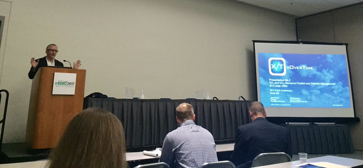 xOverTime's tweet photo. .@dgloski sharing insights on #SO2 &amp; #NOx allowance position &amp; portfolio mgmt at a large #utility - track G room 7B #EUEC2017 @EUEConference https://t.co/xqRQTrQUsM