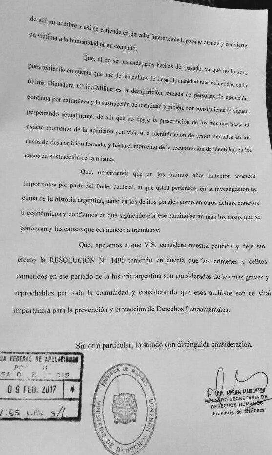 MinistDDHHMnes's tweet photo. Solicitamos suspendan destrucción Exptes iniciados durante dictadura. Mañana reunión con CamFedApelaciones @LiliaTikiMarch https://t.co/Y0Bx8az29n