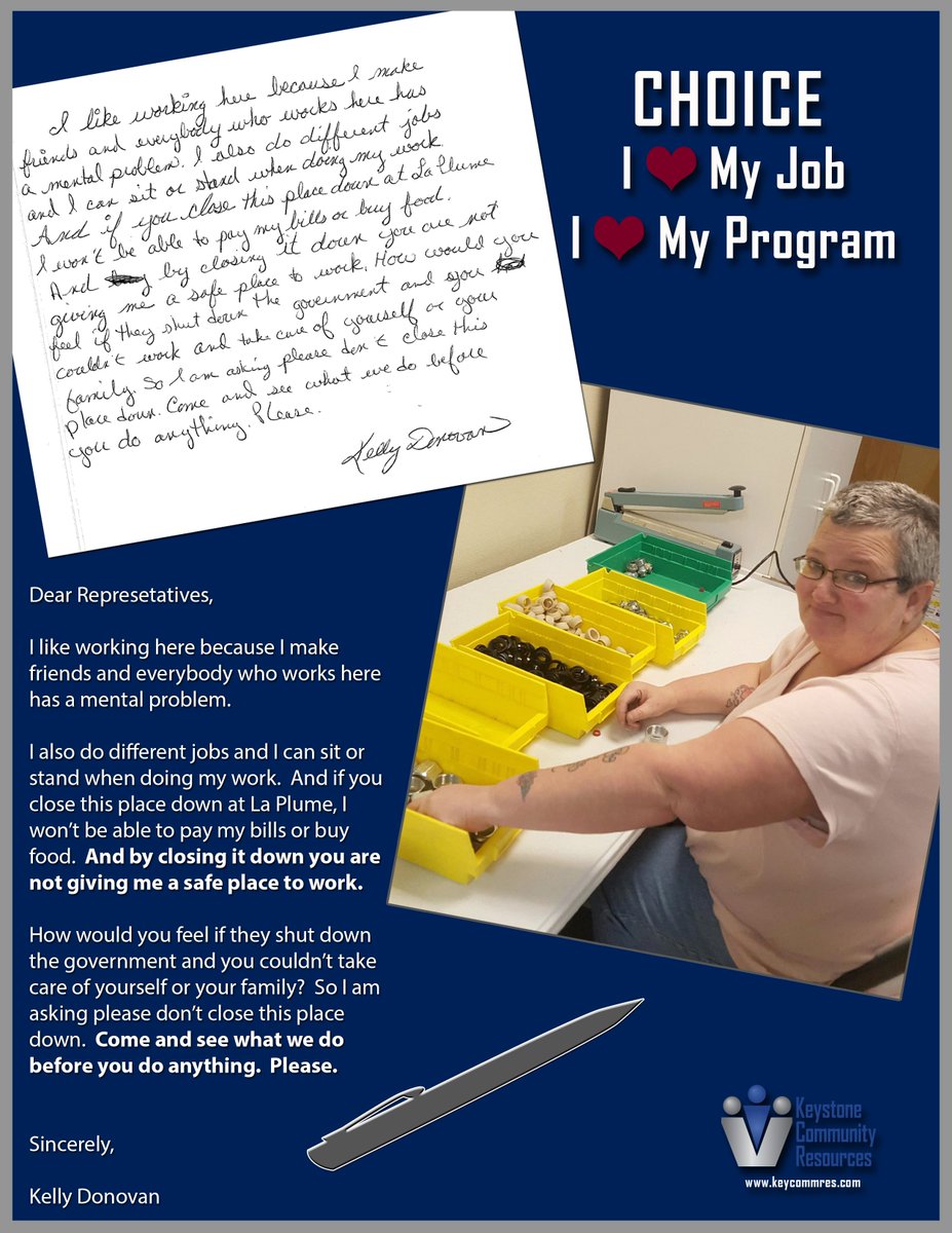 Meet Kelly -  She feels safe and has made friends, she encourages everyone to come see what she does! #choice #ilovemyjob #ilovemyprogram