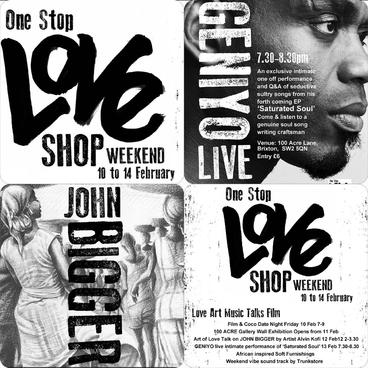 KofiArts's tweet photo. Join us for the One Stop Love Shop this #valentines weekend with @KofiArts @TrunkStoreArts @Geniyo in #Brixton #AcreLane #blackart #music https://t.co/grUGDIMpfZ