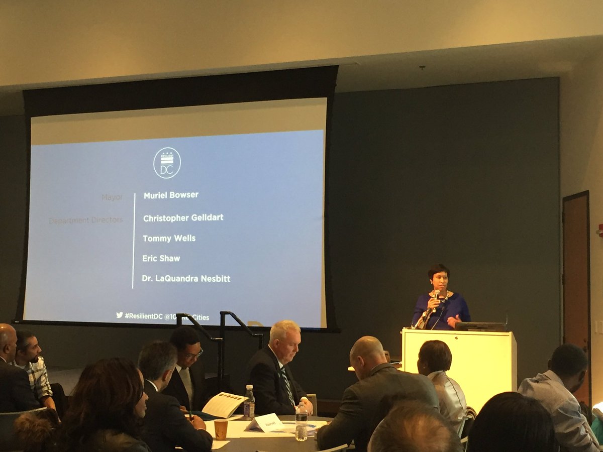 SustainDC's tweet photo. "It's our role &amp; responsibility to drive innovation" @MayorBowser on building a #ResilientDC! #SustainableDC @100ResCities https://t.co/zujQCrtmn5