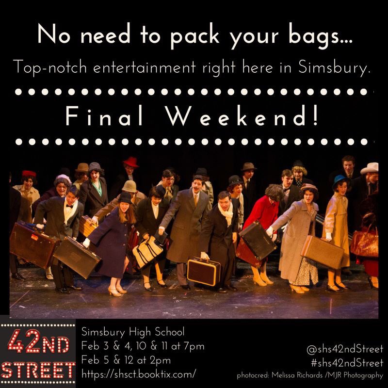 shs42ndstreet's tweet photo. Ticket link in bio! Another weekend is almost here! #shs42ndstreet @SimsburyTrojans @SHSTrojanWall https://t.co/Yk2iZkKDTT