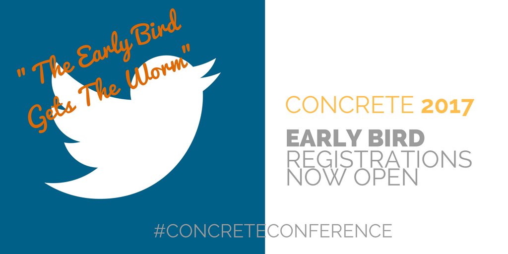 Concrete_2017's tweet photo. The early bird gets the worm, (or registration). Visit https://t.co/iBSMKMO6kW to catch your worm #concreteconference #registrationsopen https://t.co/5FCwsUwRf6