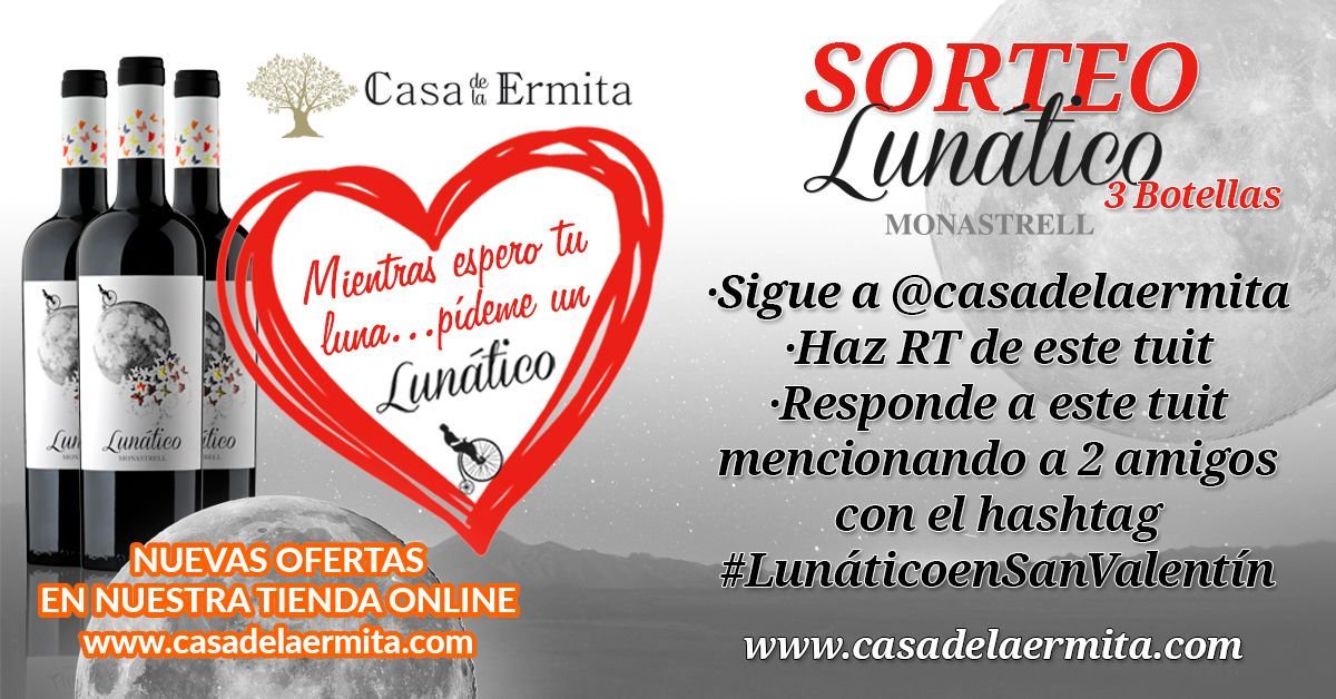 EsenciaWines's tweet photo. 💘#SORTEO por #sanvalentin
⚀ Síguenos y RT
⚁ Responde con #LunáticoenSanValentín y tag amigo
Fin 23/02 Bases legales https://t.co/qsq5MZrgak https://t.co/xFFX3mZrTX