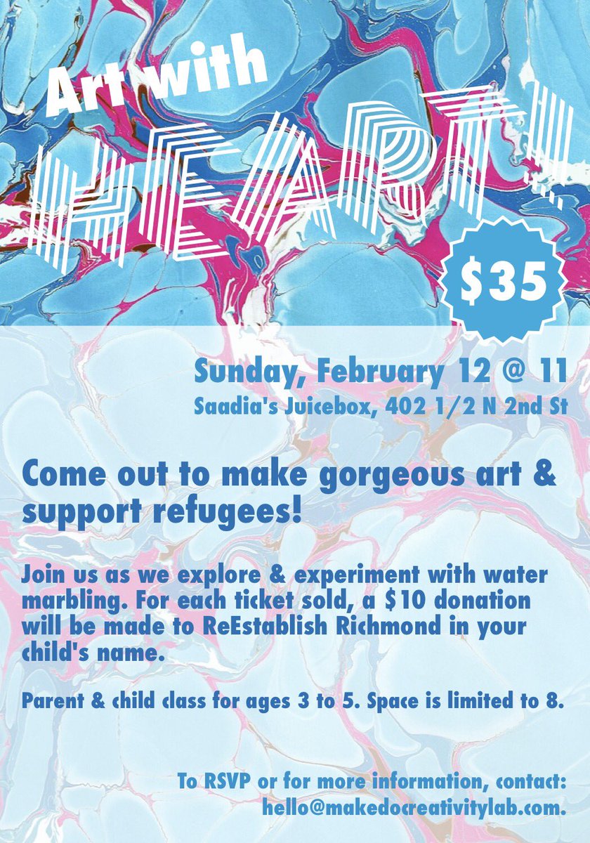makedocreate's tweet photo. #Kidfriendly #artclass &amp; #fundraiser for #refugees this weekend! #rvafamilyfun @rvacreates @rvanews @StyleWeekly @RichmondMag @RichmondGrid https://t.co/c90934jemm