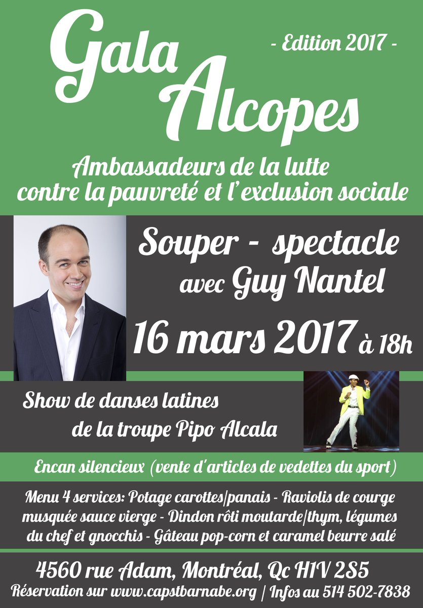 capstbarnabe's tweet photo. #GalaAlcopes Devenez Ambassadeurs de la lutte contre la pauvreté et l'exclusion sociale! Billets au https://t.co/AzcJrFOqz7 @NantelGuy https://t.co/d4qzJnwi6n