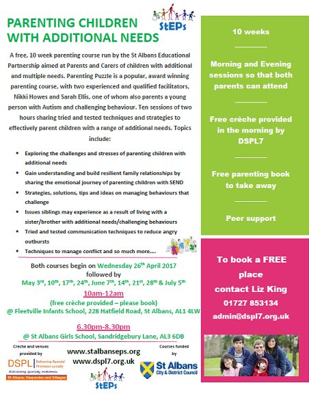 StAlbansEPS's tweet image. FREE Parenting course in St Albans - with creche!