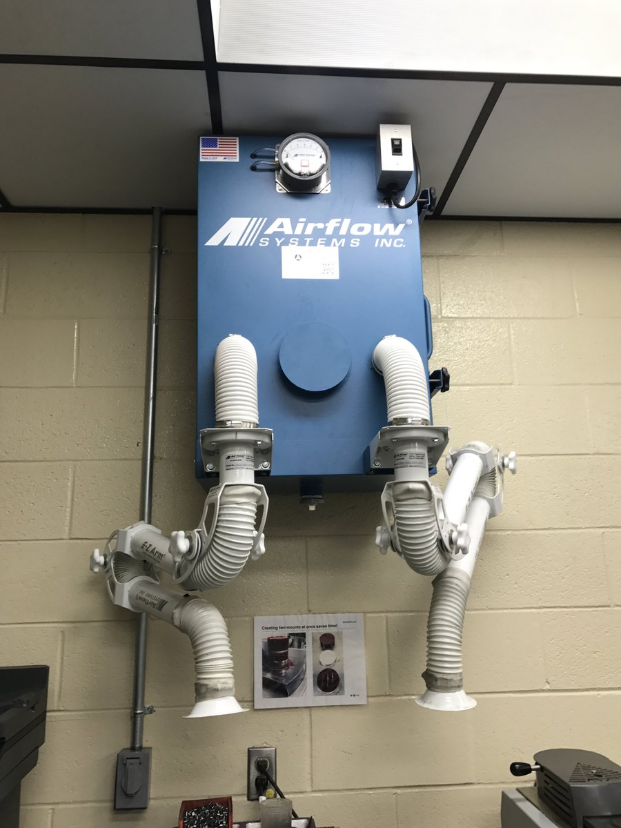 AirPurInc's tweet photo. Photo from a recent install in a bearing manufacturer plant. AFS model 65, w/ HEPA and 2 fume extraction arms for smoke and mist collection. https://t.co/m6URPTGhQm