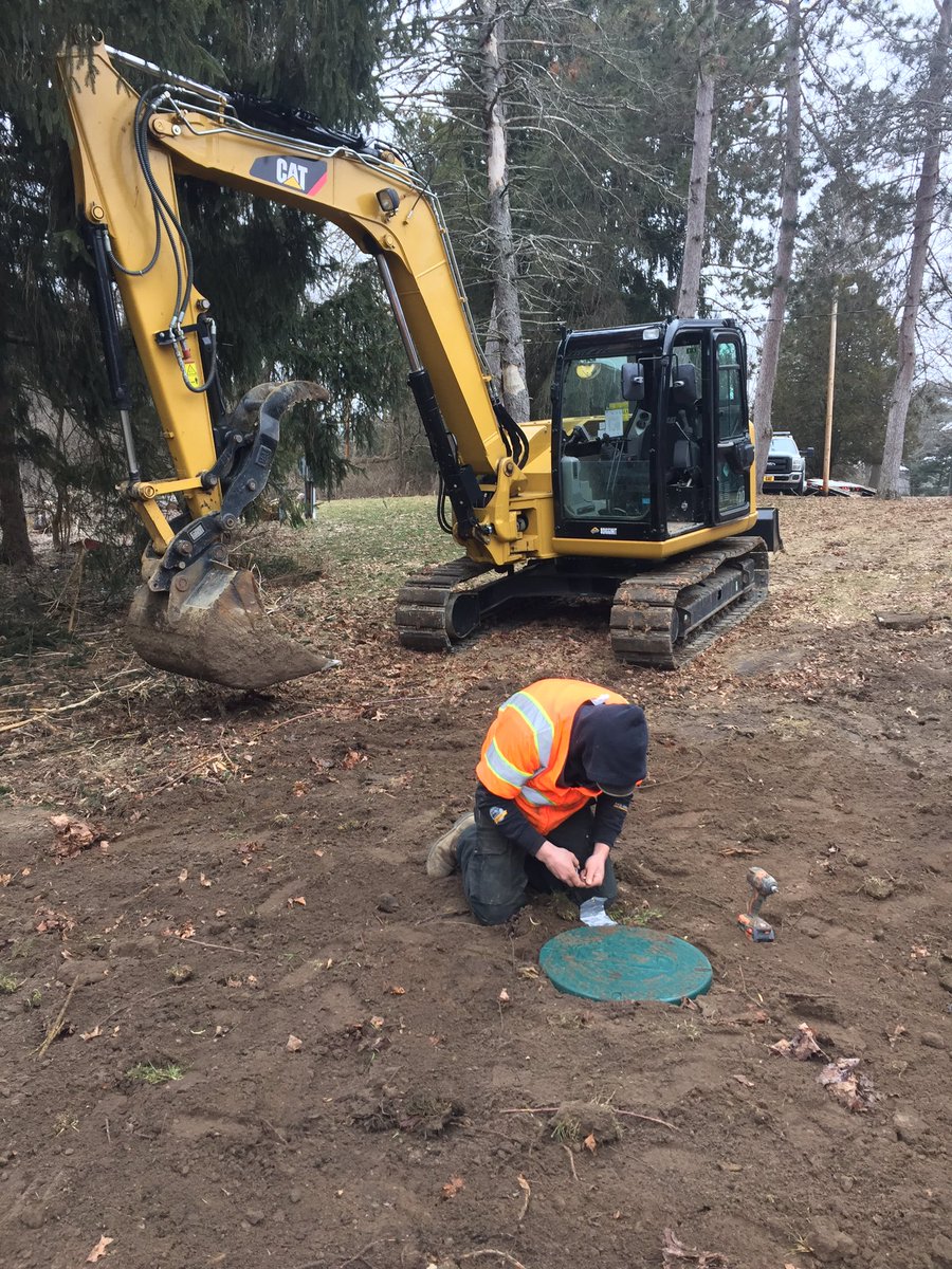 DigItExcavating's tweet photo. Cleaning out dirt and concrete from a collapsed septic tank and replacing lid. #tankrepair #vactor2100 #cat308e2 #septicservice #digginit https://t.co/GfhYqm8pqo