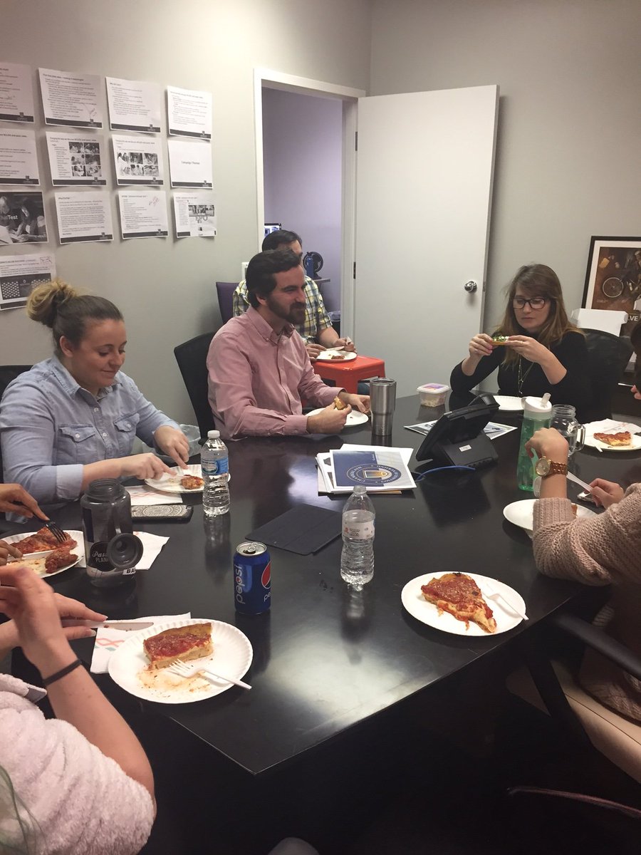 PrairieFireComm's tweet photo. Did someone say #NationalPizzaDay? Celebrating with #teambuilding over lunch is one of many perks @PrairieFireComm. https://t.co/lraYX4DpfA