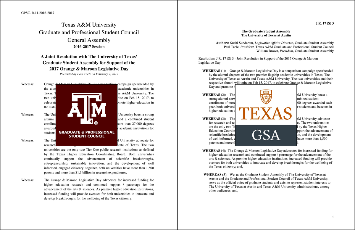 GPSGTAMU's tweet photo. We passed our first joint resolution with our amazing counterparts @utgsa, and are grateful for their hard work in making this happen! https://t.co/mrBVfiREa8