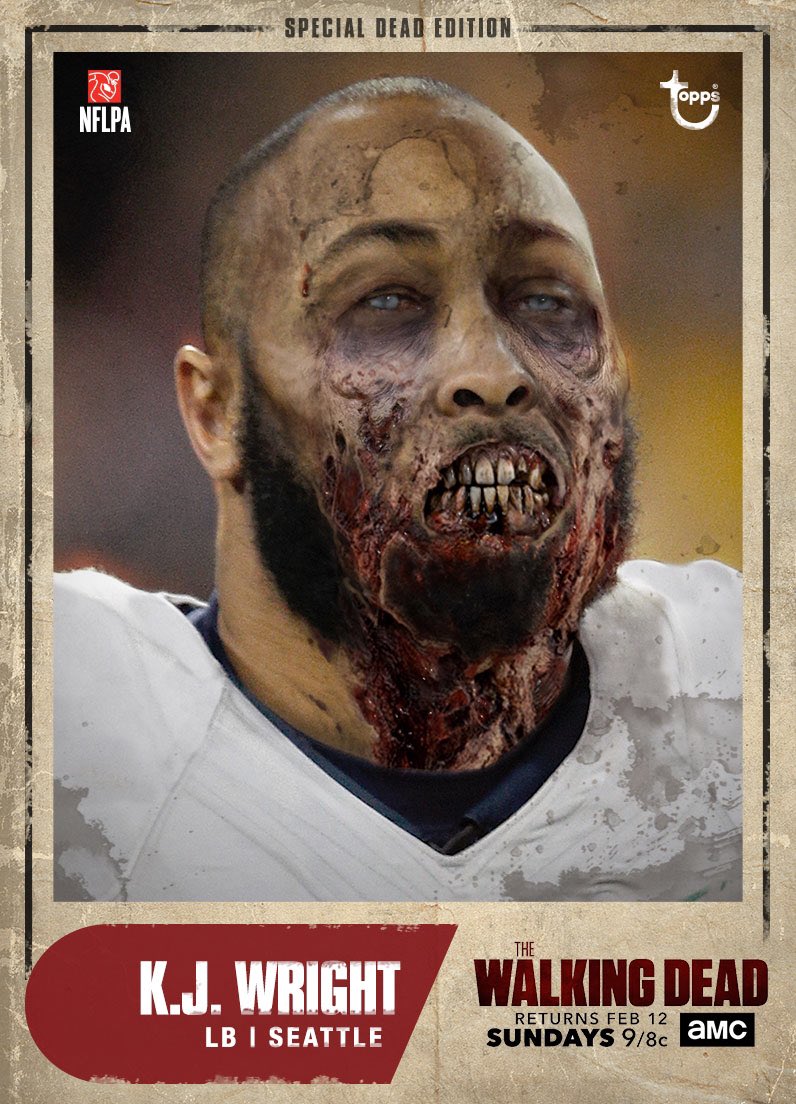 KJ_WRIGHT34's tweet photo. Feast on this! Collect my exclusive #TWDedition card today in @ToppsTWD. And don’t worry, I don’t bite. https://t.co/KRrJ9gcRHa #TWDReturns https://t.co/foq3QX8KCv