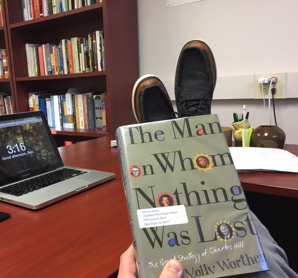 GWEnglishDept's tweet photo. In the office reading this interesting book by GW alum @MollyWorthen. Your move, English 3AP. #2Bornot2Binteresting https://t.co/K1uum8lhX2