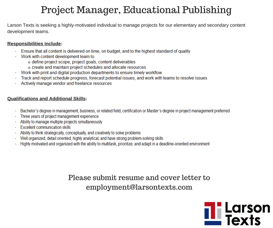 LarsonTexts's tweet photo. We're hiring an Editorial Director of k-12 Math and two Project Managers.
More information: https://t.co/AQPT3AGoH9 #LarsonTexts #EriePA https://t.co/rQ0ZtTRfrl