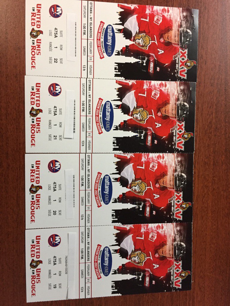HometownSportsG's tweet photo. Sens Army. Sens v NYI Sat Feb 11 1pm start.  Two pair two separate winners. Suite tics food and bevy. Retweet &amp; enter https://t.co/VwSlBsheXL
