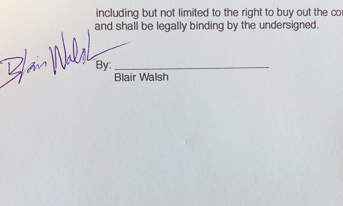 Take_156's tweet image. Exclusive: A look at Blair Walsh's signature on his new #Seahawks contract. #Vikings #NFL