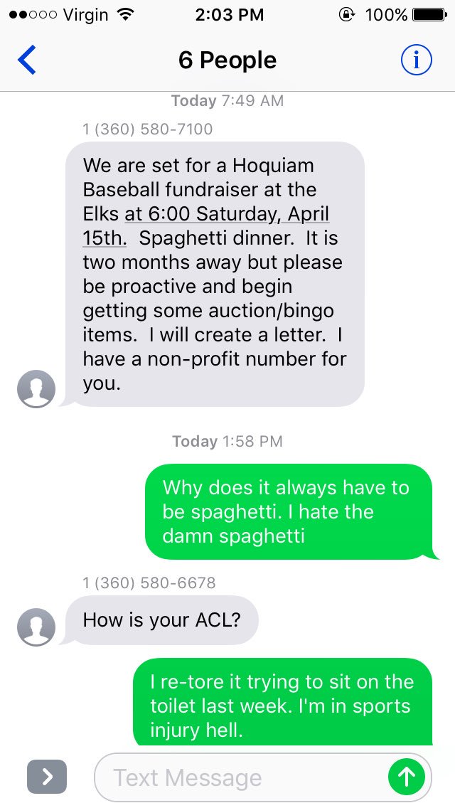 goliathcrusher's tweet photo. A couple of weeks ago I was added to a group chat of little league coaches and they haven't figured out they have the wrong number https://t.co/BtyWOZS7ce