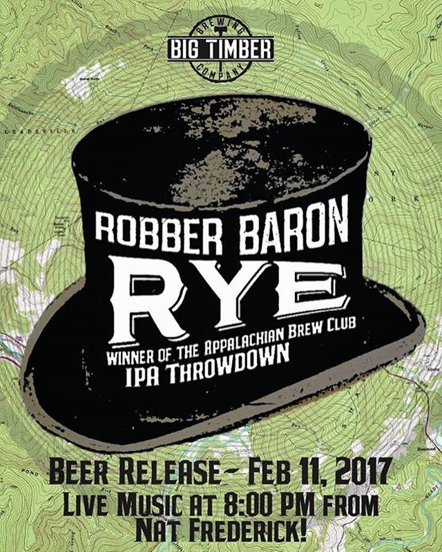 BigTimberBrew's tweet photo. Appalachian Brew Club's winning IPA, Scott Biola's Robber Baron Rye, comes out this Saturday! #axforbigtimber #axforbtb #bigtimberbrewing https://t.co/KE0EKOfQ74