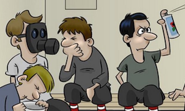 BarDown's tweet photo. This cartoon perfectly depicts how people feel about "that guy" stinking up the locker room. MORE: https://t.co/YJL43MBOcG https://t.co/JRAYGHHNEc