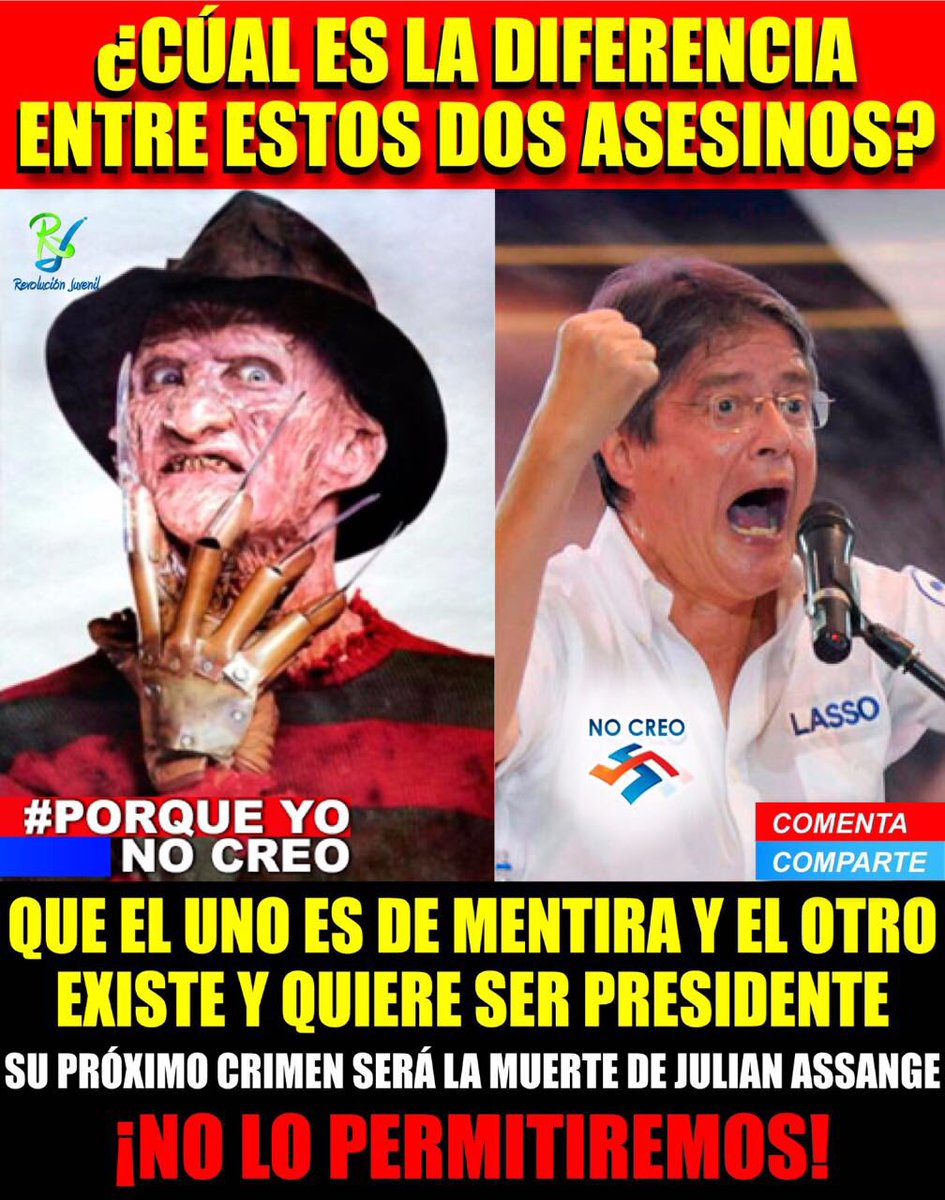 PatricioMery's tweet photo. La parodia de la redes sociales a veces se asemeja mucho a la realidad Lasso condenó a muerte a Julián Assange https://t.co/tCm7kSEwf2