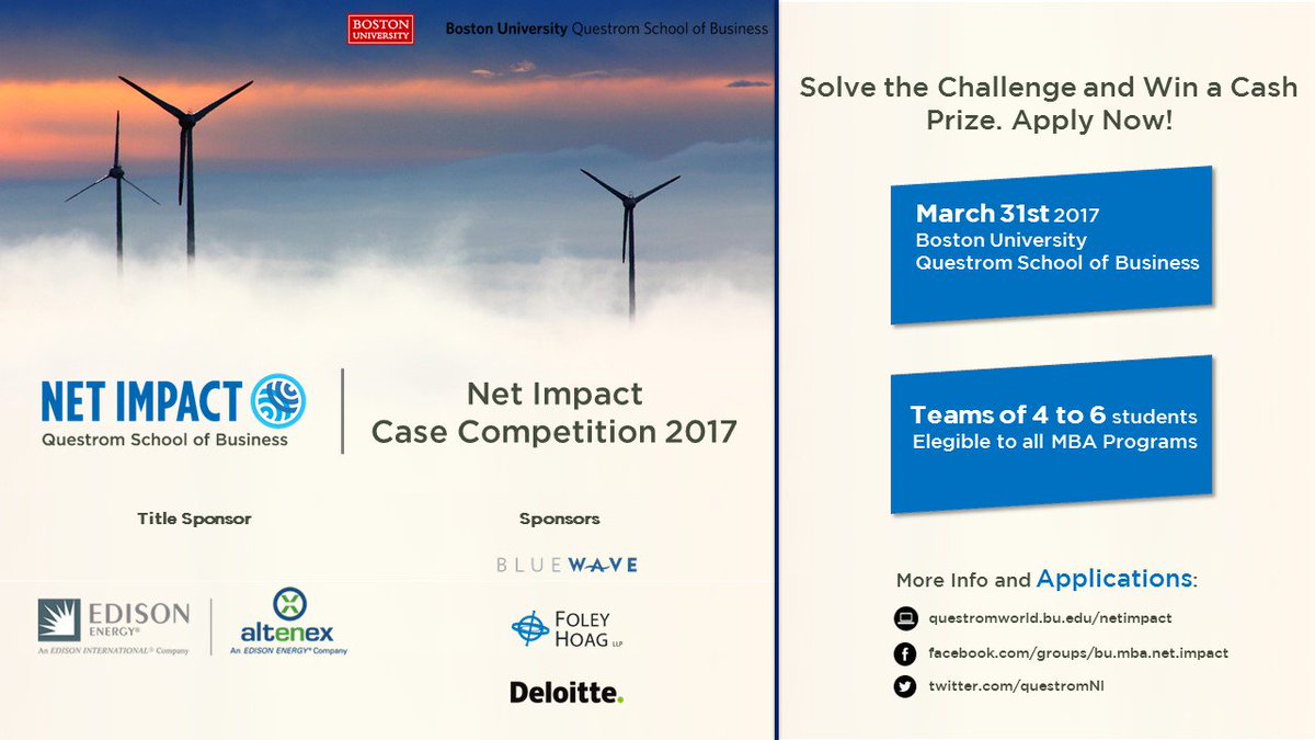 QuestromNI's tweet photo. Applications are now open for the 22nd annual Questrom Net Impact Case Competition on March 31st!  Apply here: https://t.co/raOiqX2V5x https://t.co/60IKP9pk1K