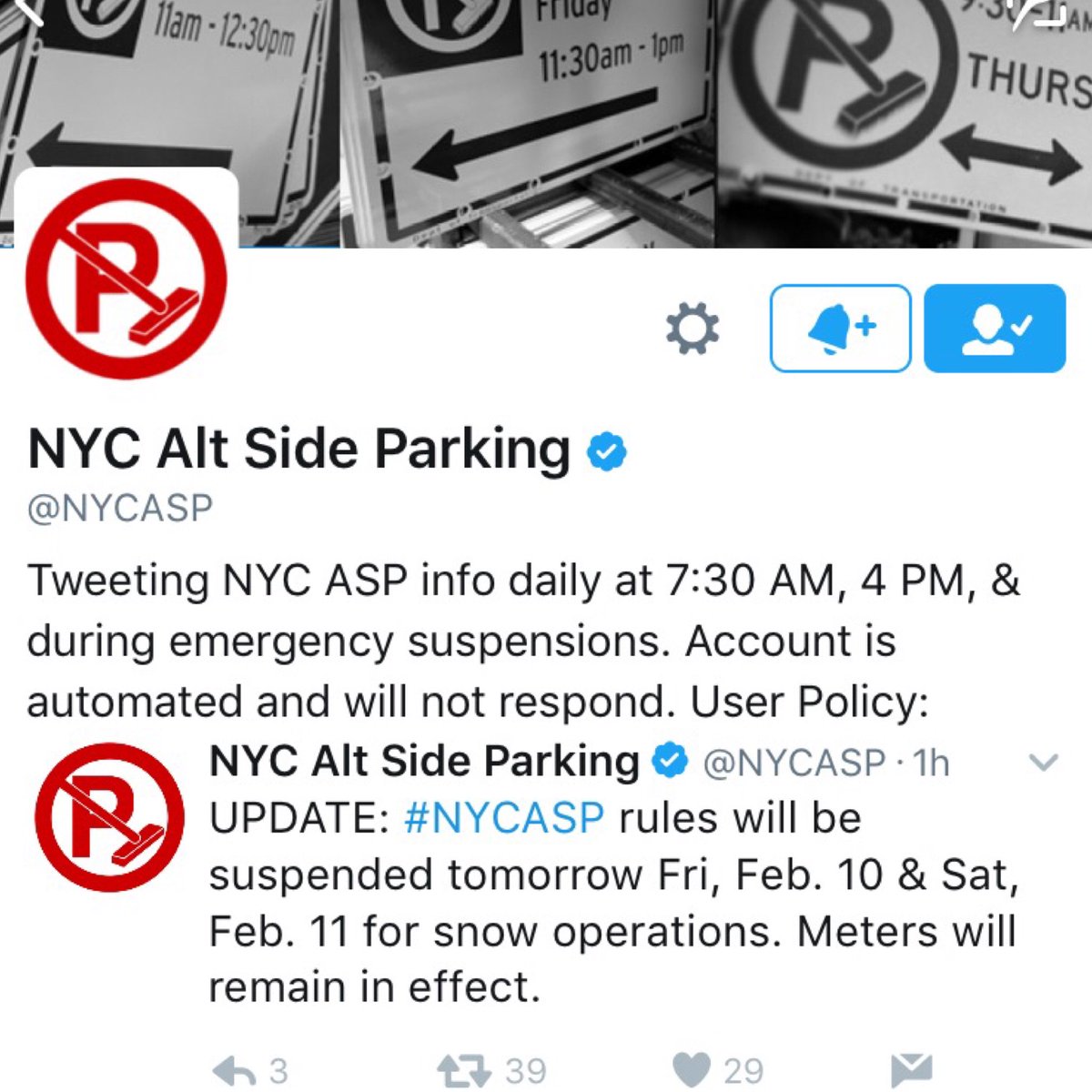 new york city 311 on twitter reminder alternate side parking rules will be suspended tomorrow fri 2 10 sat 2 11 for snow operations meters will remain in effect https t co cnlfgrphcp new york city 311 on twitter reminder