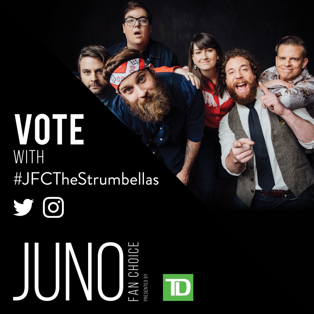 RT to vote for <a href="/thestrumbellas/">The Strumbellas</a> for JUNO Fan Choice Award presented by <a href="/TD_Canada/">TD (Canada)</a>! #JFCTheStrumbellas junofanchoice.ca
