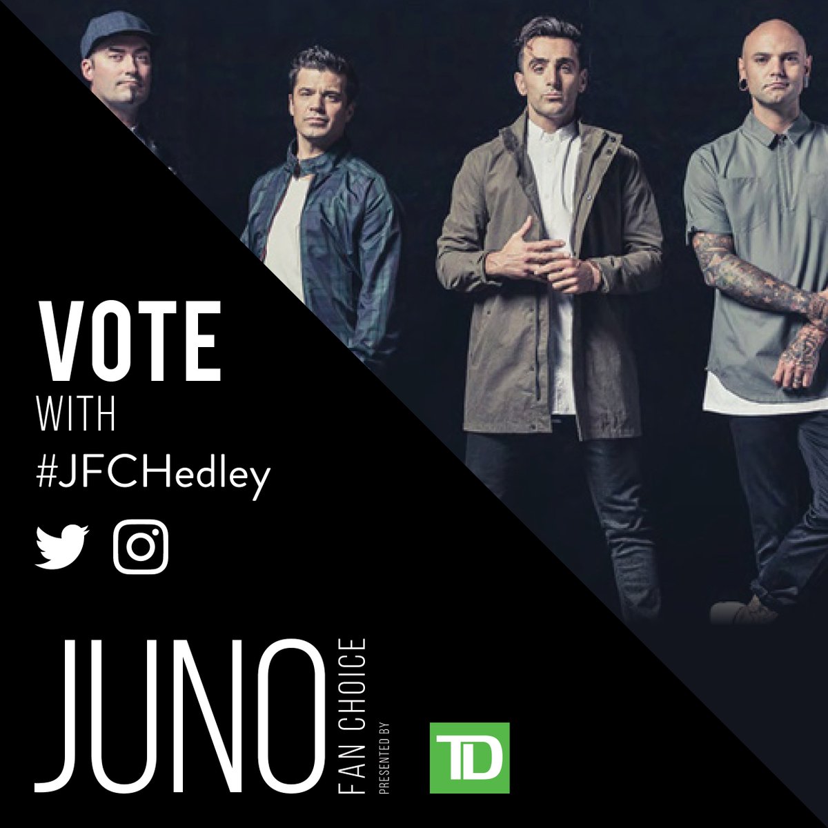 TheJUNOAwards's tweet image. RT to vote for @Hedleyonline for JUNO Fan Choice Award presented by @TD_Canada! #JFCHedley junofanchoice.ca