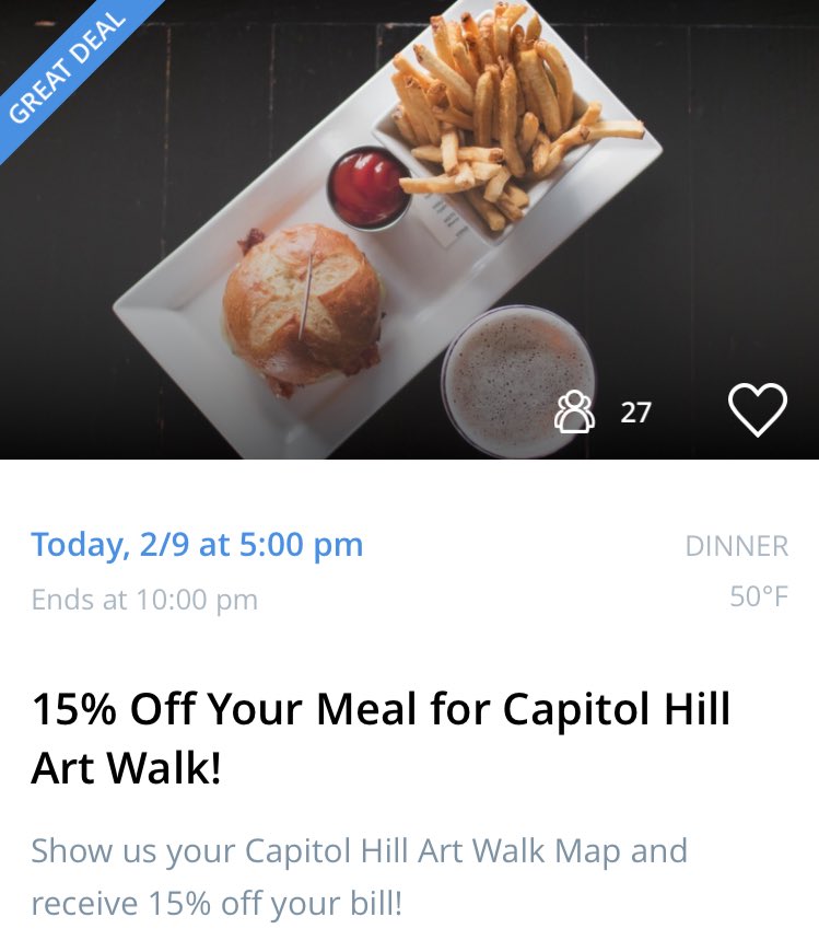 QuinnsSeattle's tweet photo. If you're attending @caphillartwalk tonight, check out @blok24app for a 15% off discount at Quinn's! https://t.co/atDvgh663e