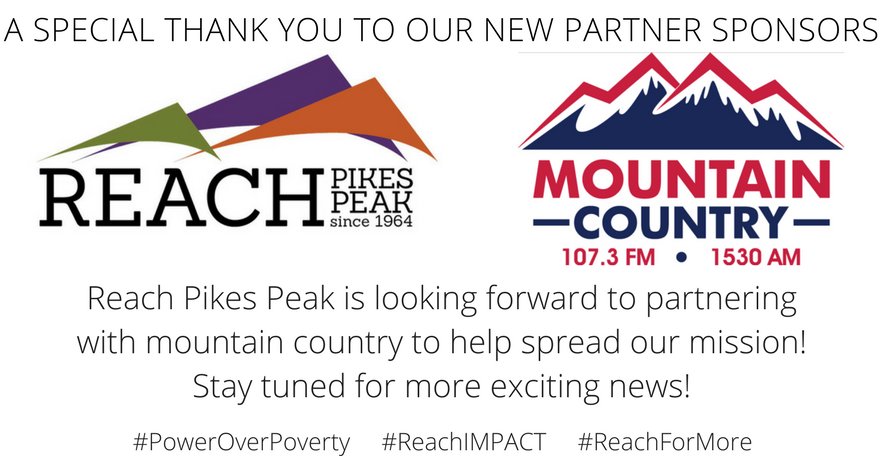 REACHPikesPeak's tweet photo. Good news is about to travel a little faster! Excited to announce our newest partnership with Mountain Country radio! #PowerOverPoverty https://t.co/OuMTiSODv0