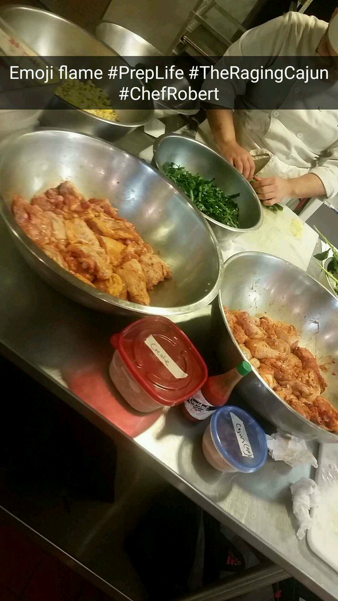 RFDilla07's tweet photo. Today's prep production for my debut of "The Raging Cajun" for Restaurant Rotation manana. #ChefRobert #LeCordonBleuSF https://t.co/B7jkSKYFQb