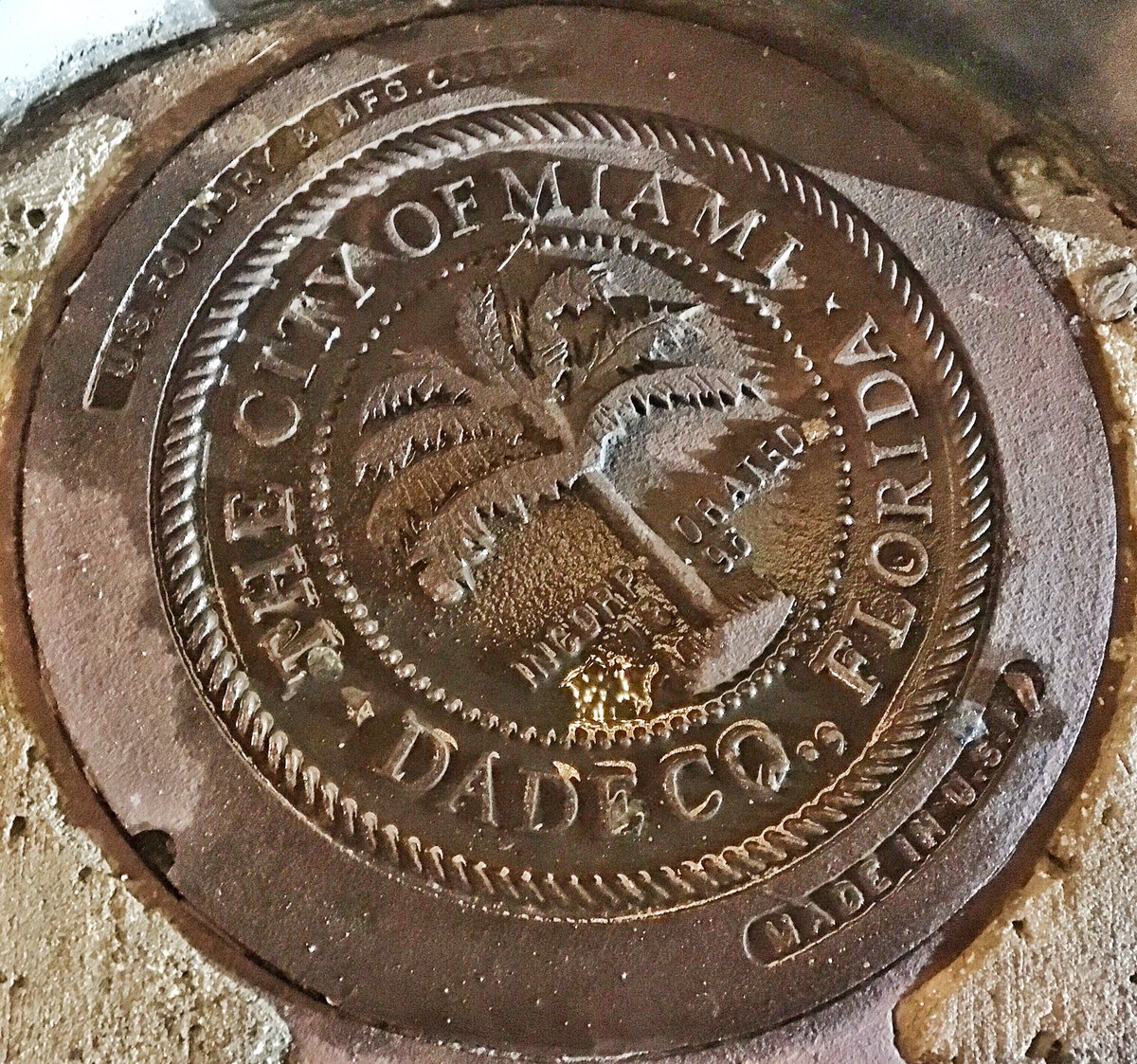 JamieTorchMagic's tweet photo. There's something oddly beautiful about city ironwork! #miami #ironworkthursday #drain #odd https://t.co/F5Jt6pwEDM