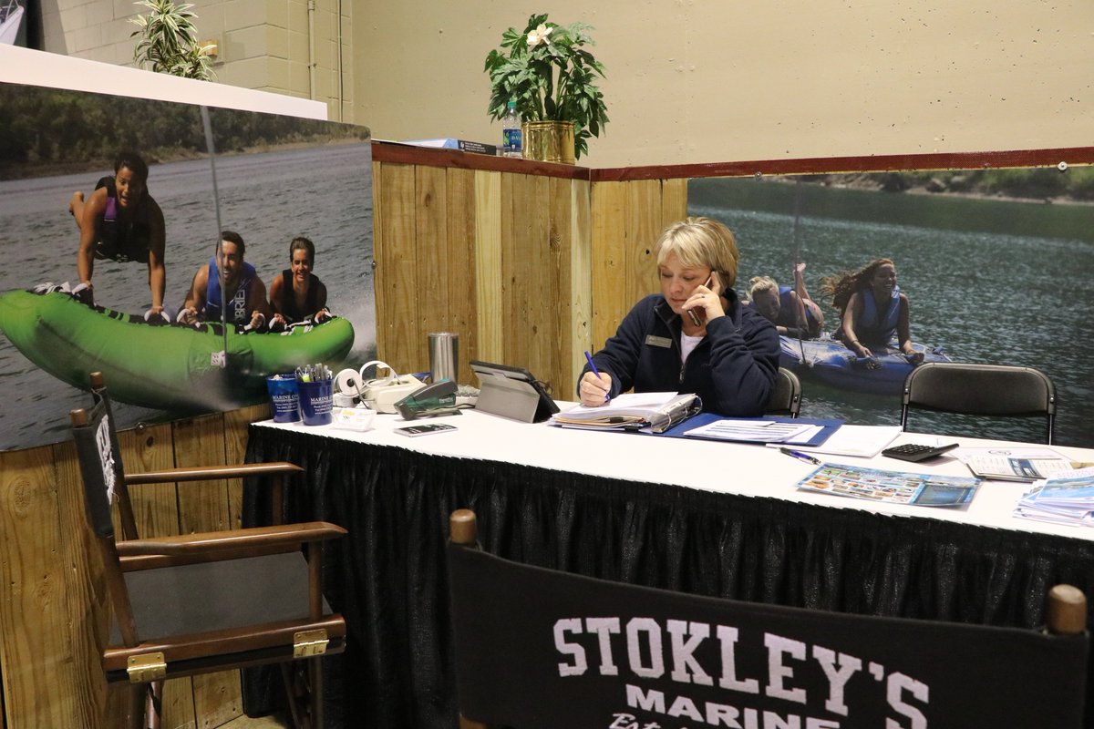 StokleysMarine's tweet photo. Jerome Browne (seated) and Erin Tuttle started with Stokley's with their first Lexington Boat Show 22 years ago this month. https://t.co/BJiDCbZxIJ