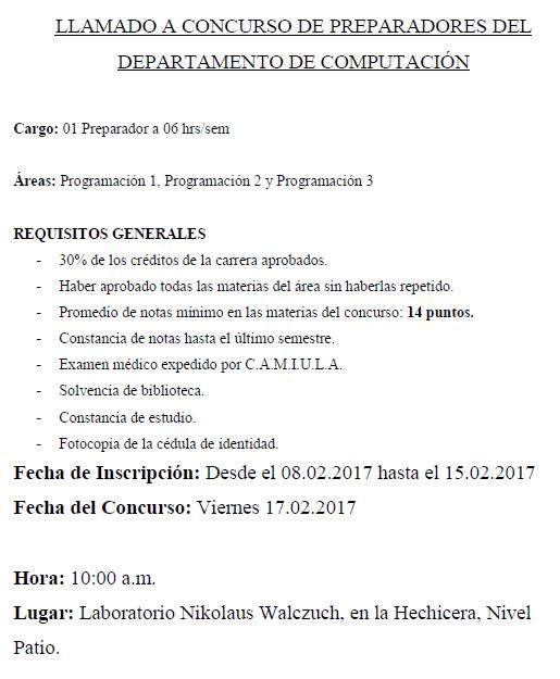eisula's tweet image. Concurso de Preparadores Departamento de Computación