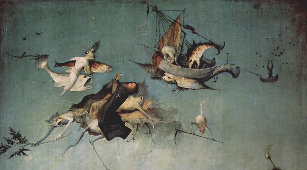 rabihalameddine's tweet photo. Hieronymus Bosch, detail of the left-hand panel, from the Triptych of the Temptation of St. Anthony, ca. 1501 https://t.co/tyxa9FBEVi
